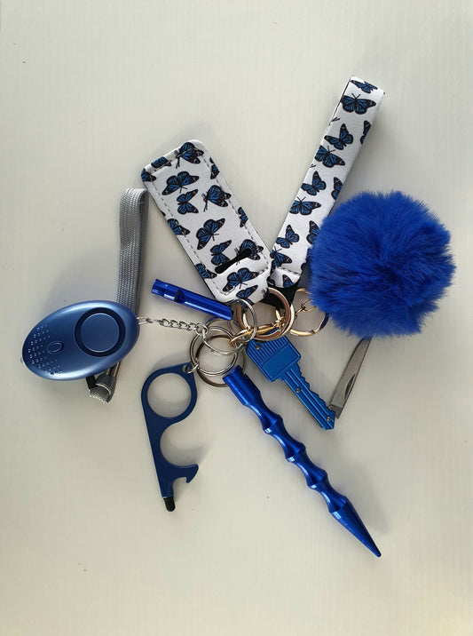 Flauschiger PomPom Schlüsselanhänger - Blau